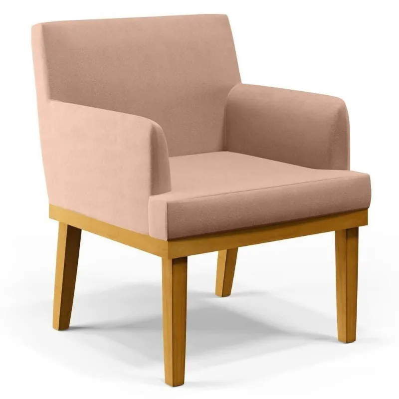 Poltrona Decorativa Sala De Estar E Recepção Vitória W01 Linho Rosê - Mpozenato