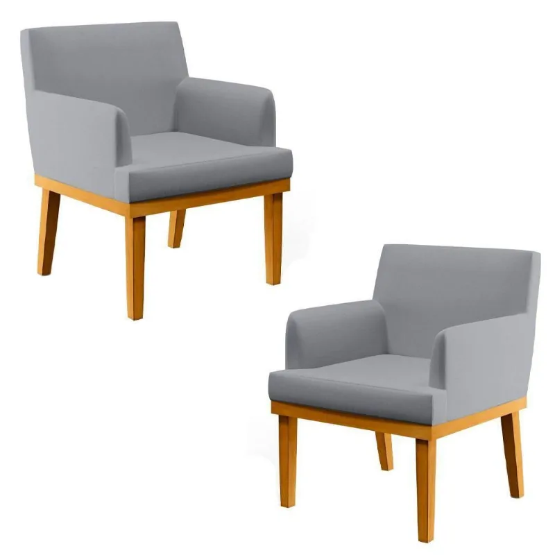 Kit 2 Poltronas Decorativas Vitória W01 Linho Cinza - Mpozenato