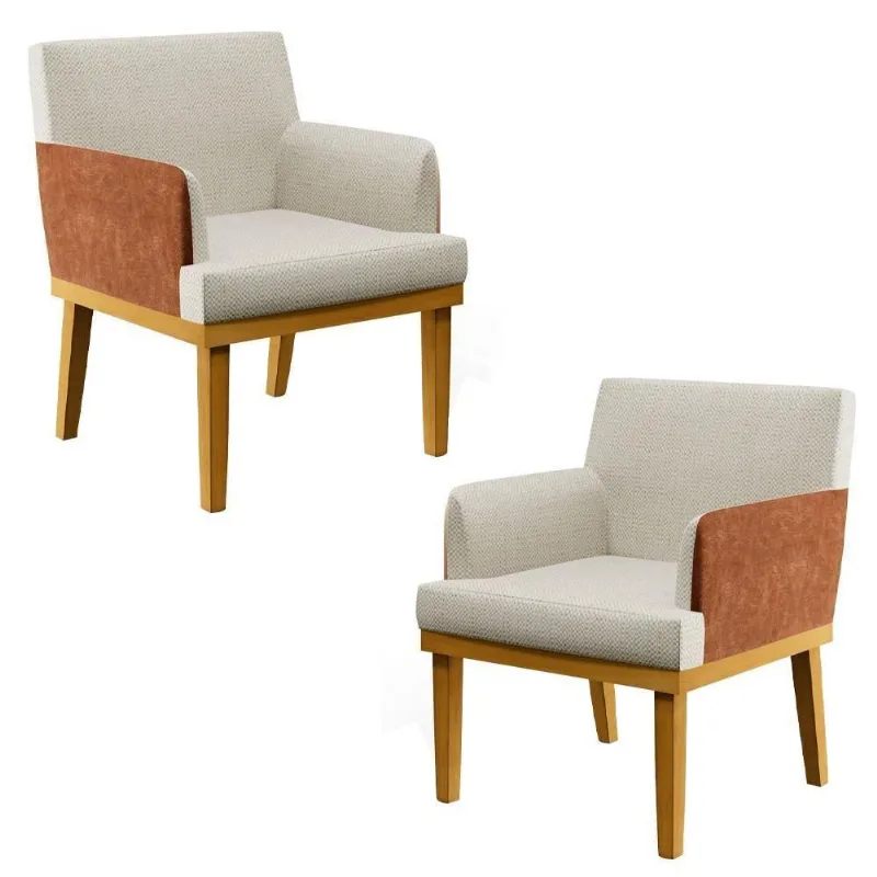 Kit 2 Poltronas Decorativas Vitória W01 Linho Bege/ Sintético Camel - Mpozenato