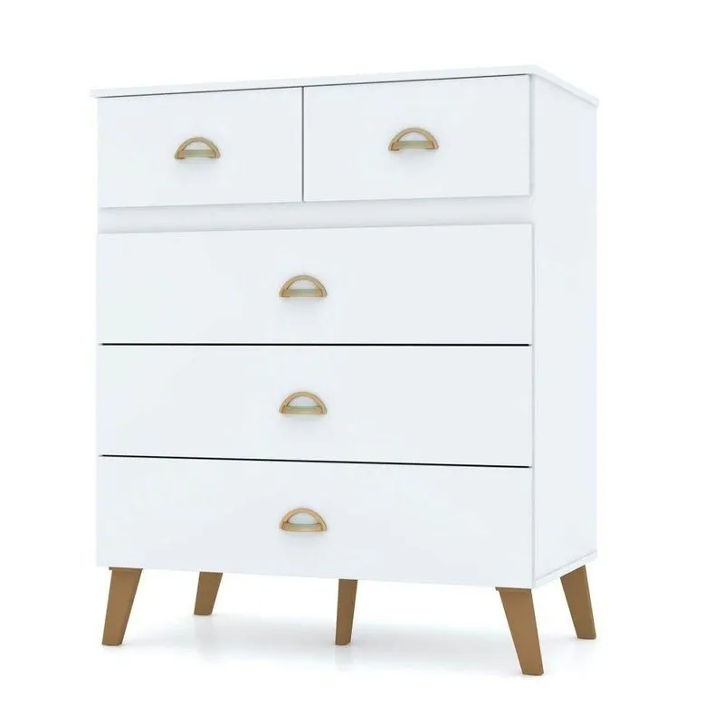 Cômoda 5 Gavetas Estilo Retrô 91cm Ziza V02 Branco/camarim - Mpozenato