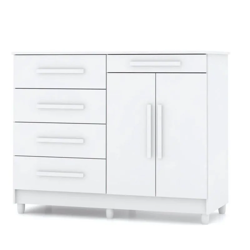 Cômoda para Quarto com Sapateira 2 Portas 4 Gavetas Lírio V02 Branco - Mpozenato