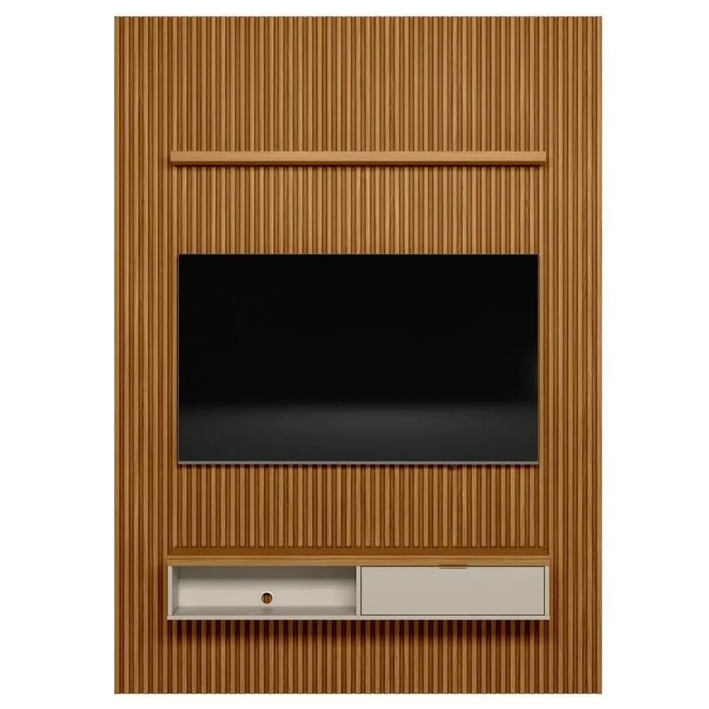 Painel Ripado Para Tv 75 Pol. Com Bancada 180Cm Prime Plus L06 Nature/Off White - Mpozenato