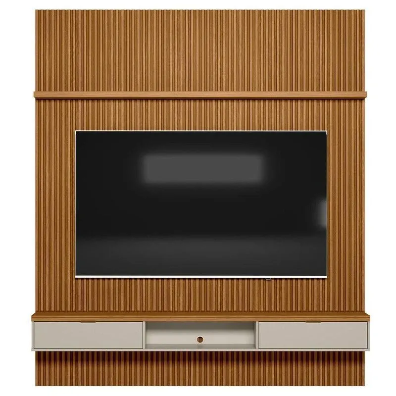 Painel Ripado Para Tv 75 Pol. Com Bancada 219Cm Prime Plus L06 Nature/Off White - Mpozenato