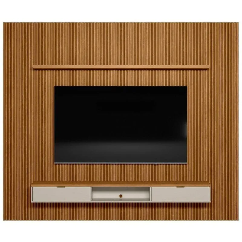 Painel Ripado Para Tv 75 Pol. Com Bancada 297Cm Prime Plus L06 Nature/Off White - Mpozenato