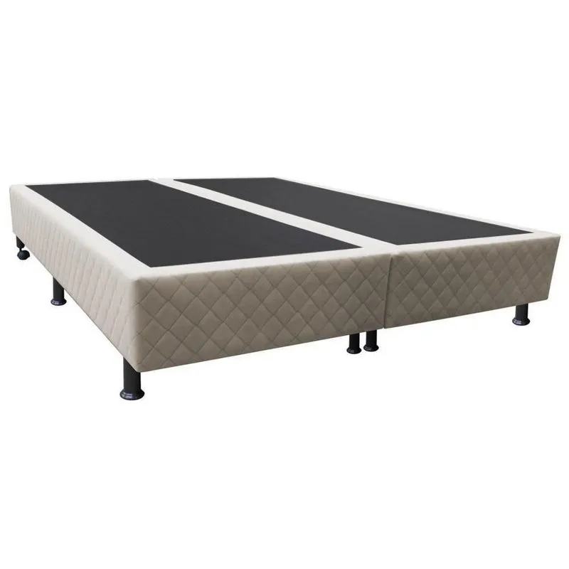 Base Box Para Cama Casal King 192x203cm Bipartido Liz S05 Suede Bordado Bege - Mpozenato