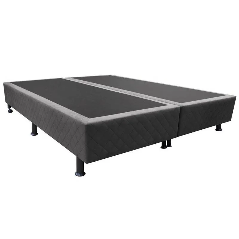 Base Box Para Cama Casal King 192x203cm Bipartido Liz S05 Suede Bordado Cinza - Mpozenato