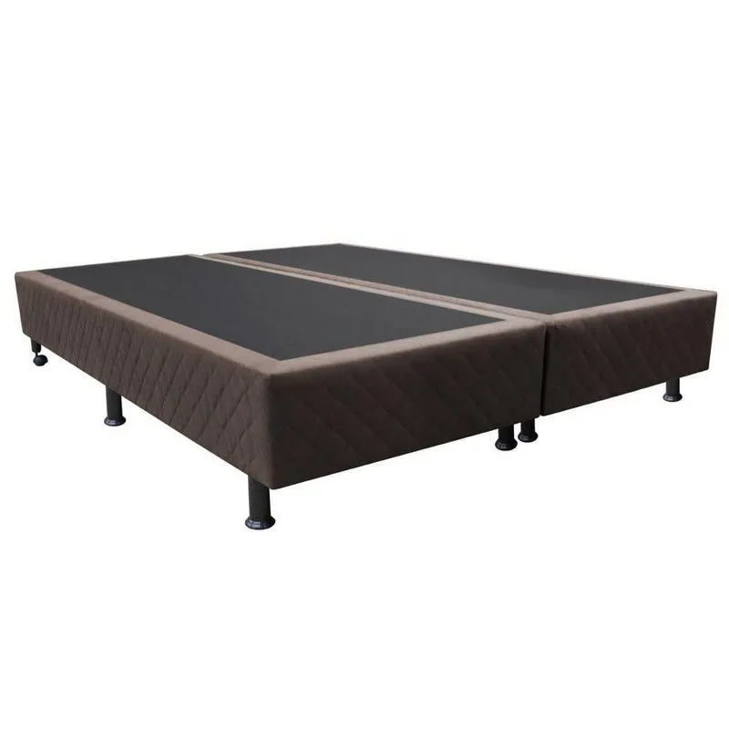 Base Box Para Cama Casal King 192x203cm Bipartido Liz S05 Suede Bordado Marrom - Mpozenato