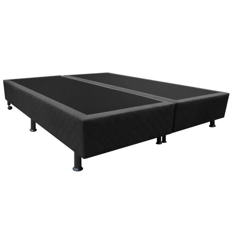 Base Box Para Cama Casal King 192x203cm Bipartido Liz S05 Suede Bordado Preto - Mpozenato