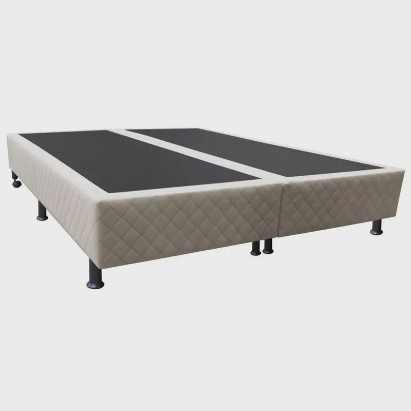 Base Box para Cama Casal Queen 158x198cm Bipartido Liz S05 Suede Bordado Bege - Mpozenato