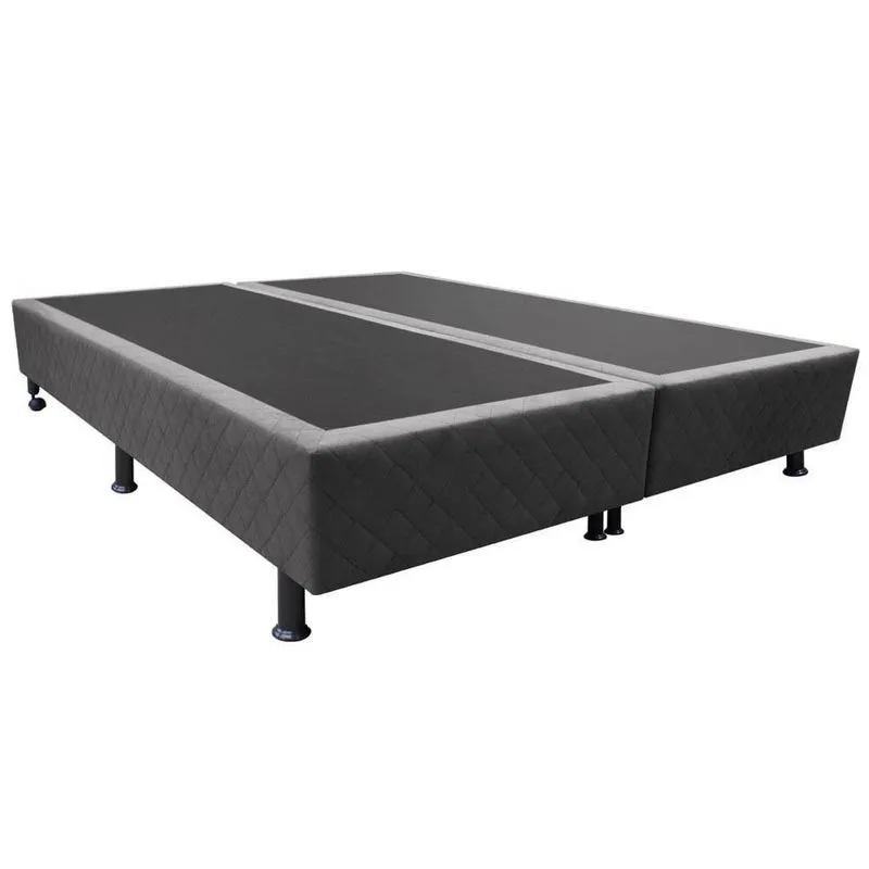 Base Box Para Cama Casal Queen 158x198cm Bipartido Liz S05 Suede Bordado Cinza - Mpozenato