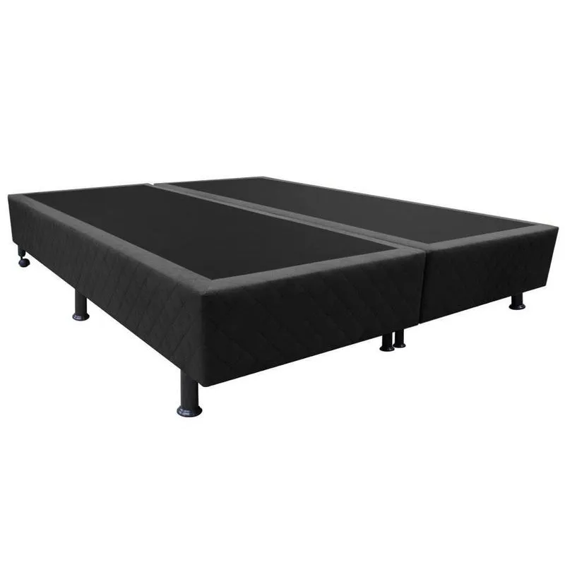 Base Box Para Cama Casal Queen 158x198cm Bipartido Liz S05 Suede Bordado Preto - Mpozenato