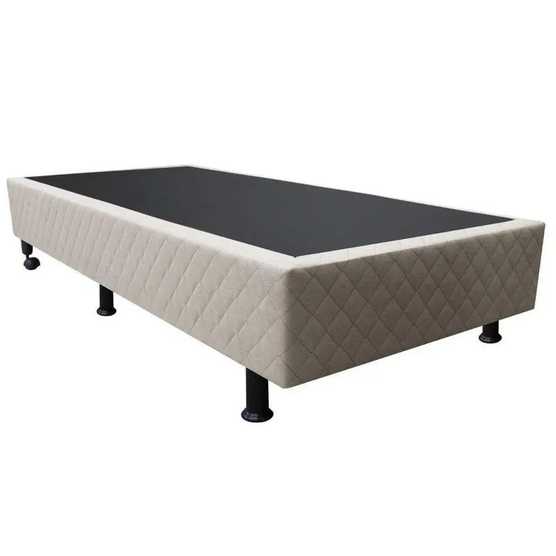 Base Box Para Cama Solteiro 88x188cm Liz S05 Suede Bordado Bege - Mpozenato