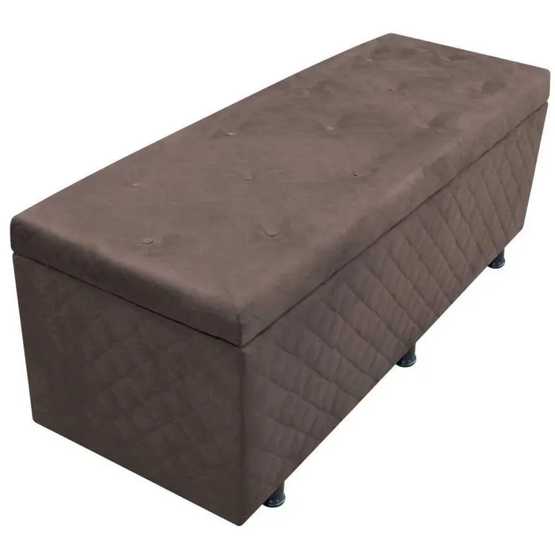 Calçadeira Baú Casal 140cm Estofada Liz S05 Suede Bordado Marrom - Mpozenato