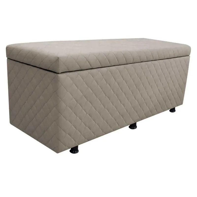 Calçadeira Baú Solteiro 90cm Estofada Liz S05 Suede Bordado Bege - Mpozenato