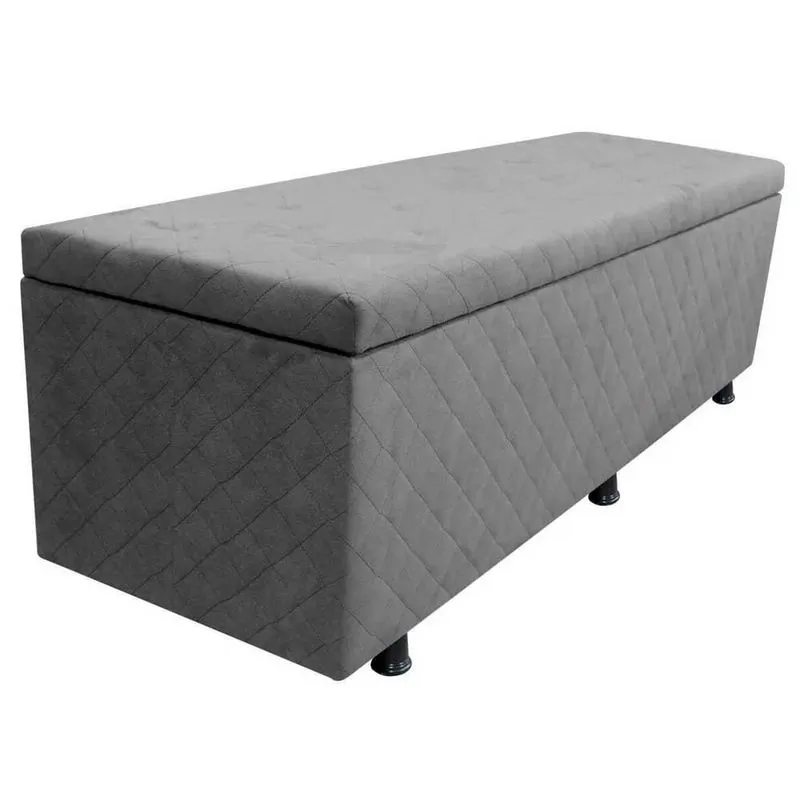 Calçadeira Baú Solteiro 90cm Estofada Liz S05 Suede Bordado Cinza - Mpozenato