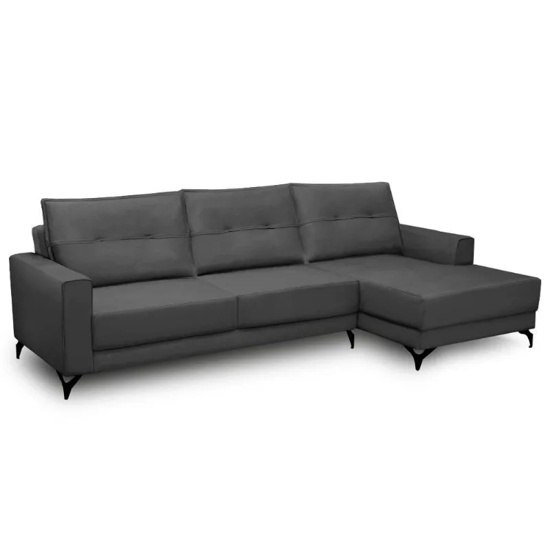 Sofá 4 Lugares Com Chaise Direito 265cm Soreh F05 Veludo Grafite - Mpozenato