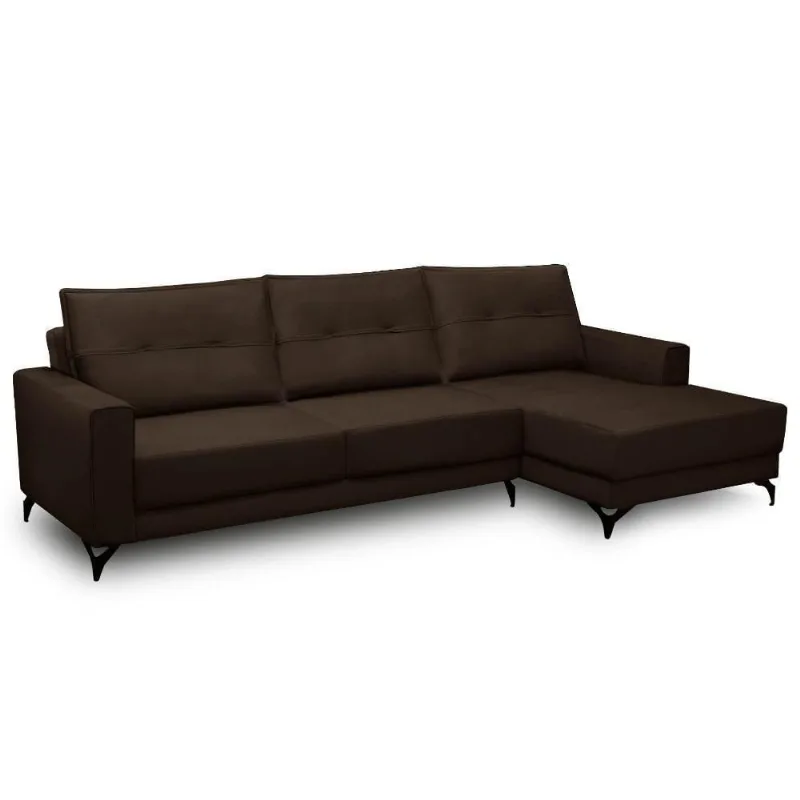 Sofá 4 Lugares Com Chaise Direito 265cm Soreh F05 Veludo Marrom - Mpozenato