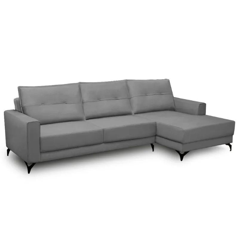 Sofá 4 Lugares Com Chaise Direito 265cm Soreh F05 Veludo Prata - Mpozenato