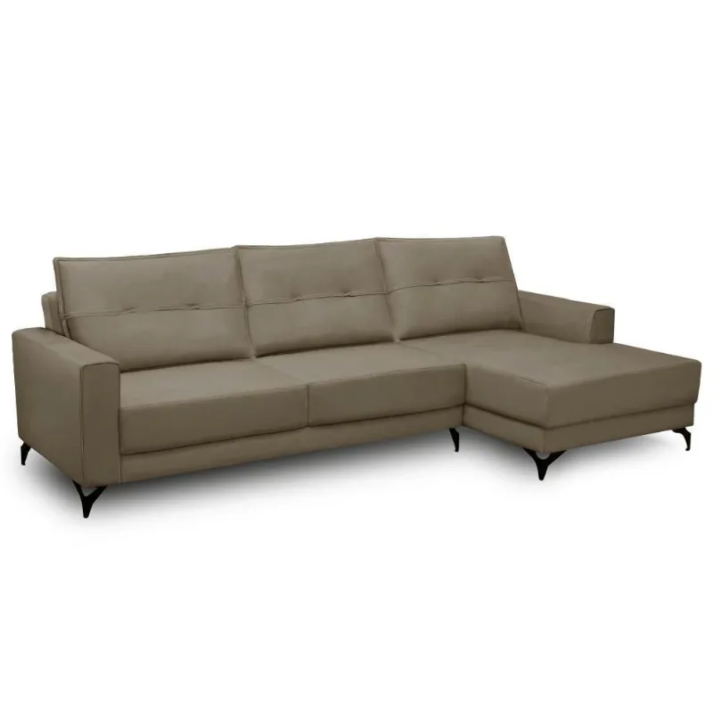 Sofá 4 Lugares Com Chaise Direito 285cm Soreh F05 Veludo Castor - Mpozenato