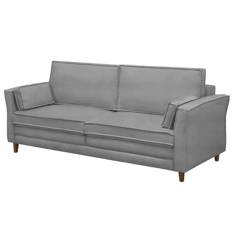 Sofá Living 3 Lugares 180cm Pés Madeira Efraim F05 Veludo Prata - Mpozenato