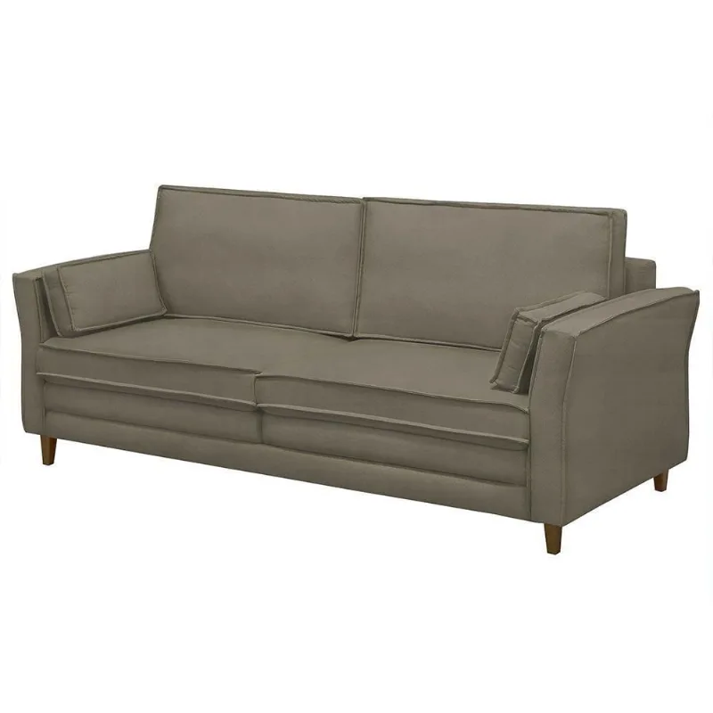 Sofá Living 3 Lugares 220cm Pés Madeira Efraim F05 Veludo Castor - Mpozenato