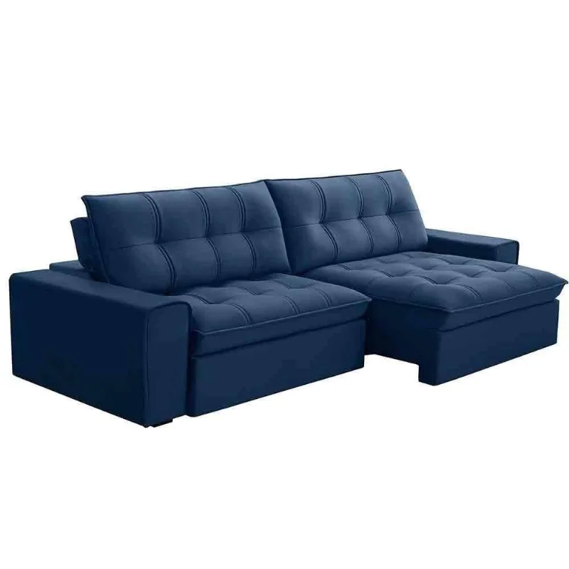 Sofá Retrátil Reclinável 3 Lugares 250cm Argon F05 Veludo Azul - Mpozenato