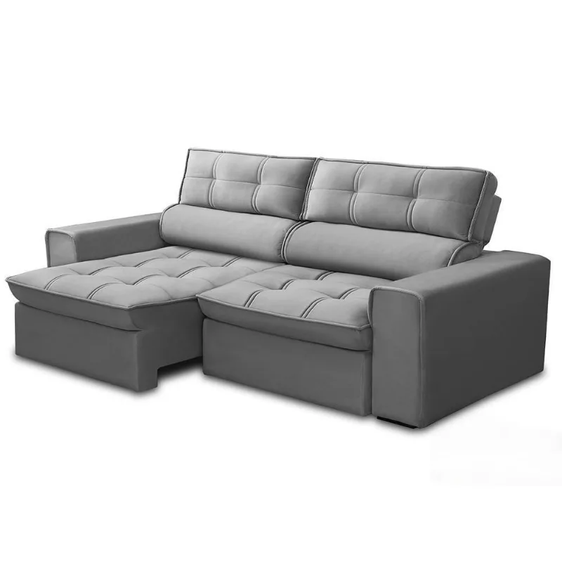 Sofá Retrátil Reclinável 3 Lugares 180cm Blanches F05 Veludo Prata - Mpozenato
