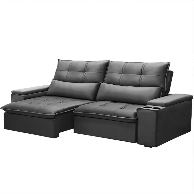 Sofá Retrátil Reclinável 3 Lugares 210cm Moritz F05 Veludo Grafite - Mpozenato