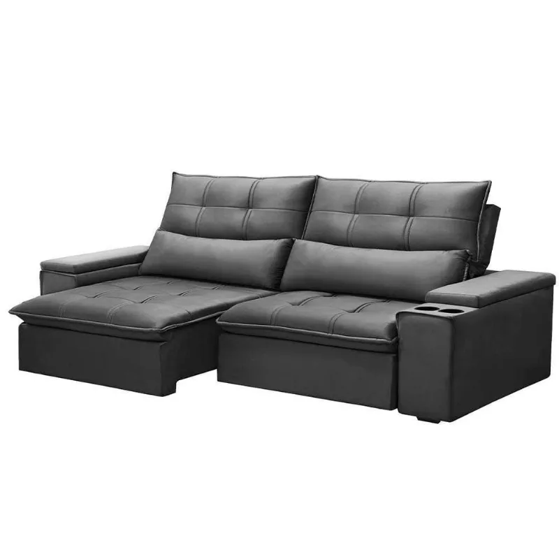 Sofá Retrátil Reclinável 3 Lugares 230cm Moritz F05 Veludo Grafite - Mpozenato