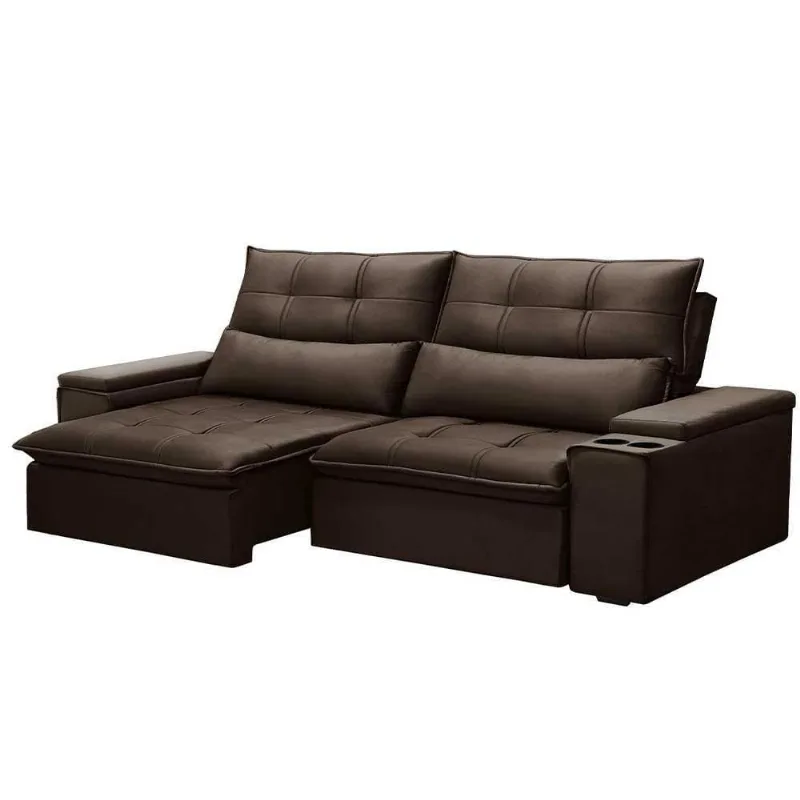 Sofá Retrátil Reclinável 3 Lugares 230cm Moritz F05 Veludo Marrom - Mpozenato