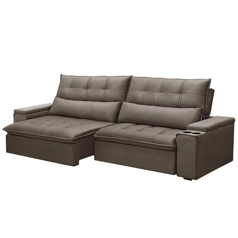 Sofá Retrátil Reclinável 3 Lugares 250cm Moritz F05 Veludo Castor - Mpozenato