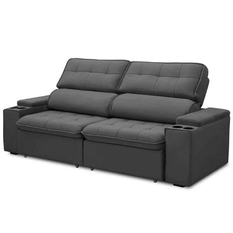 Sofá Retrátil Reclinável 3 Lugares 210cm Ginevra F05 Veludo Grafite - Mpozenato
