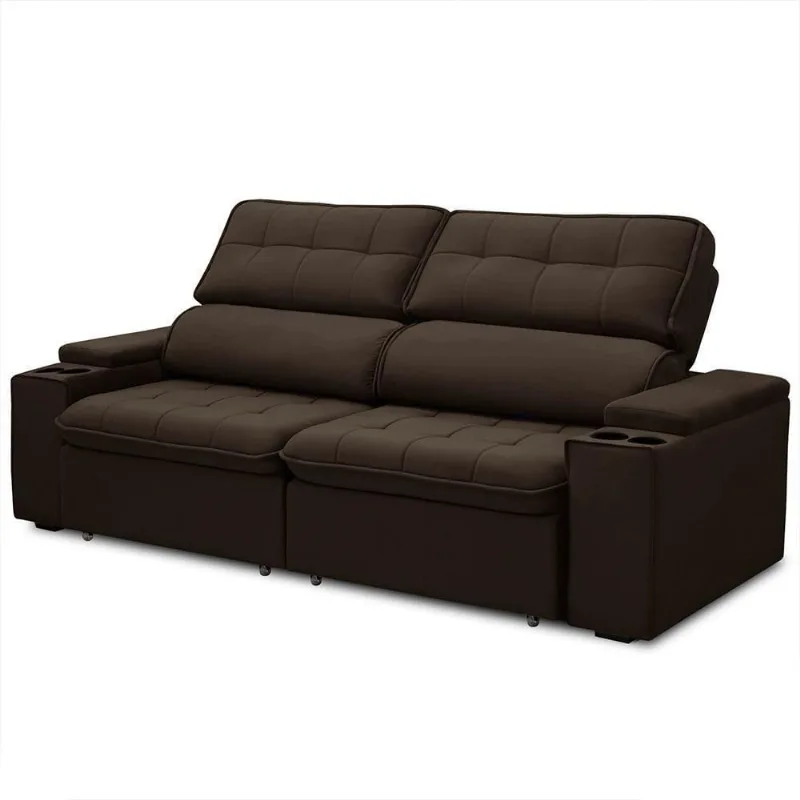 Sofá Retrátil Reclinável 3 Lugares 210cm Ginevra F05 Veludo Marrom - Mpozenato