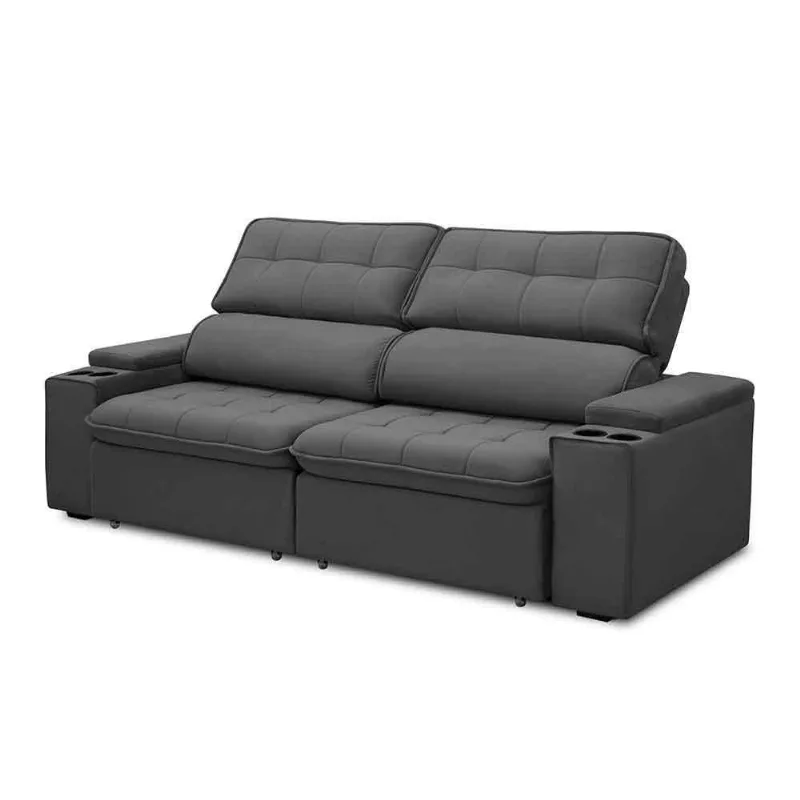 Sofá Retrátil Reclinável 3 Lugares 250cm Ginevra F05 Veludo Grafite - Mpozenato