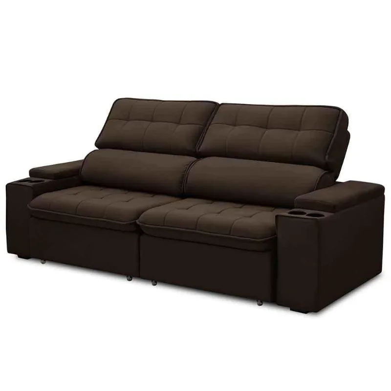 Sofá Retrátil Reclinável 3 Lugares 250cm Ginevra F05 Veludo Marrom - Mpozenato