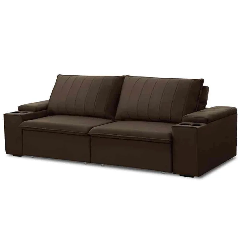 Sofá Retrátil Reclinável 3 Lugares 225cm Baluart F05 Veludo Marrom - Mpozenato