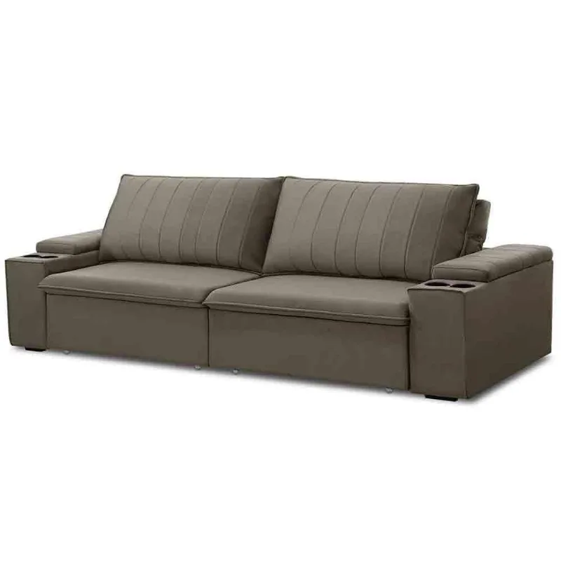 Sofá Retrátil Reclinável 3 Lugares 245cm Baluart F05 Veludo Castor - Mpozenato
