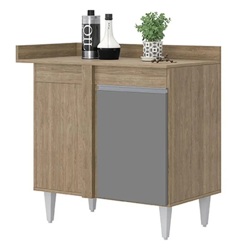 Balcão De Canto Reto Flex Com Tampo 1 Porta Denver Castanho/Cinza - Lumil