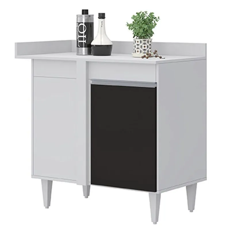 Balcão De Canto Reto Flex Com Tampo 1 Porta Denver Branco/Preto - Lumil