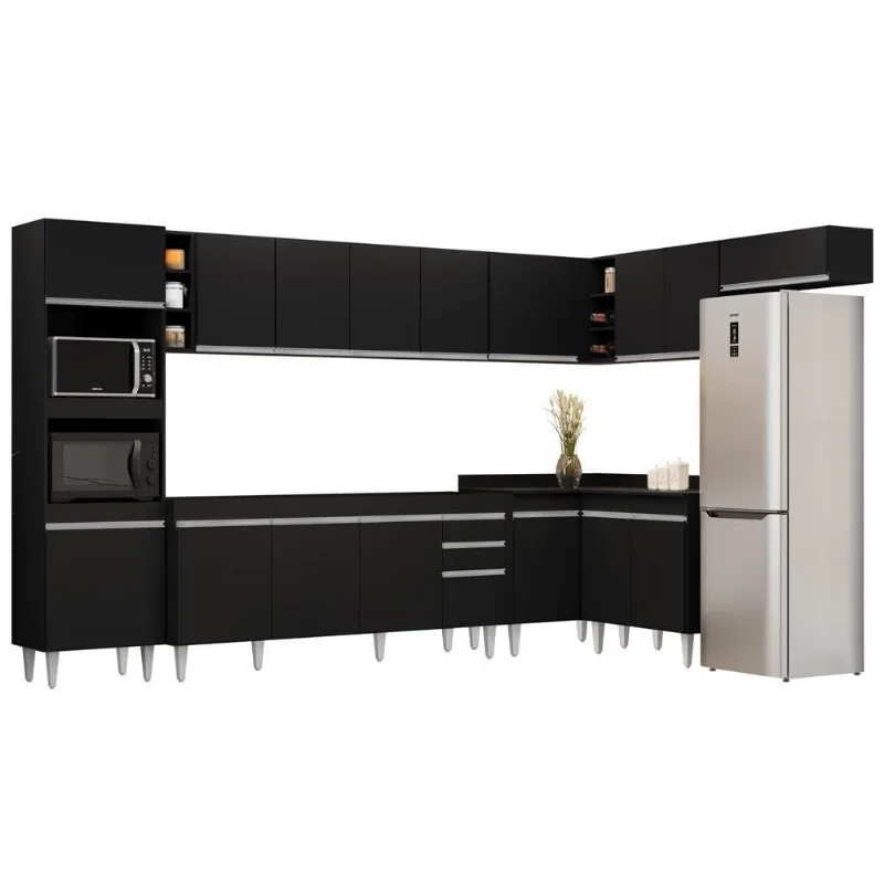 Armário De Cozinha Modulada De Canto 9 Peças Cp04 Balcão Preto - Lumil