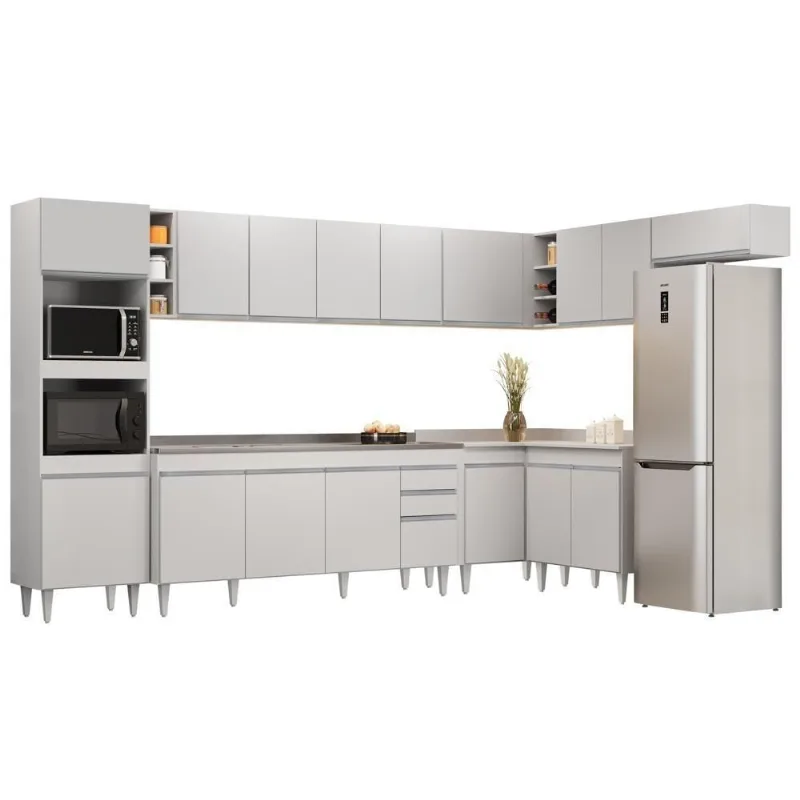 Armário De Cozinha Modulada De Canto 9 Peças Cp06 Balcão Com Pia Inox Branco - Lumil