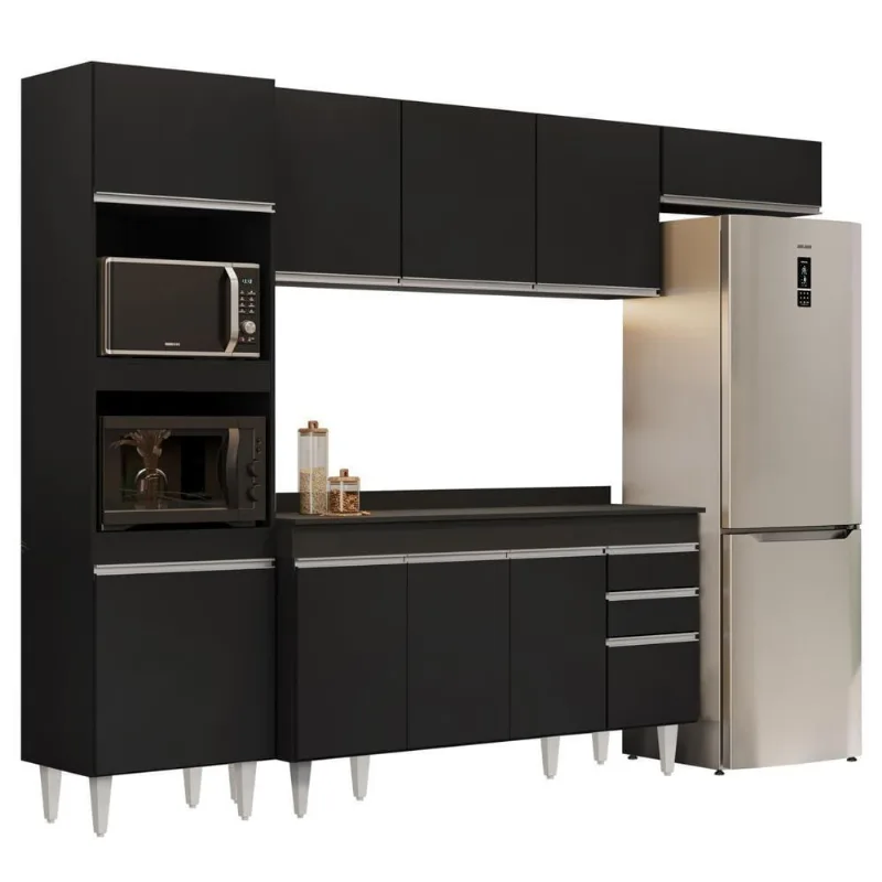 Armário De Cozinha Modulada 4 Peças Cp11 Balcão Com Tampo Preto - Lumil