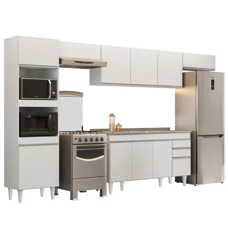 Armário De Cozinha Modulada 5 Peças Cp15 Balcão Com Pia Inox Branco - Lumil