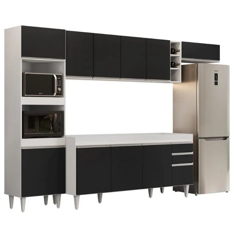 Armário De Cozinha Modulada 5 Peças Cp16 Balcão Branco-preto - Lumil