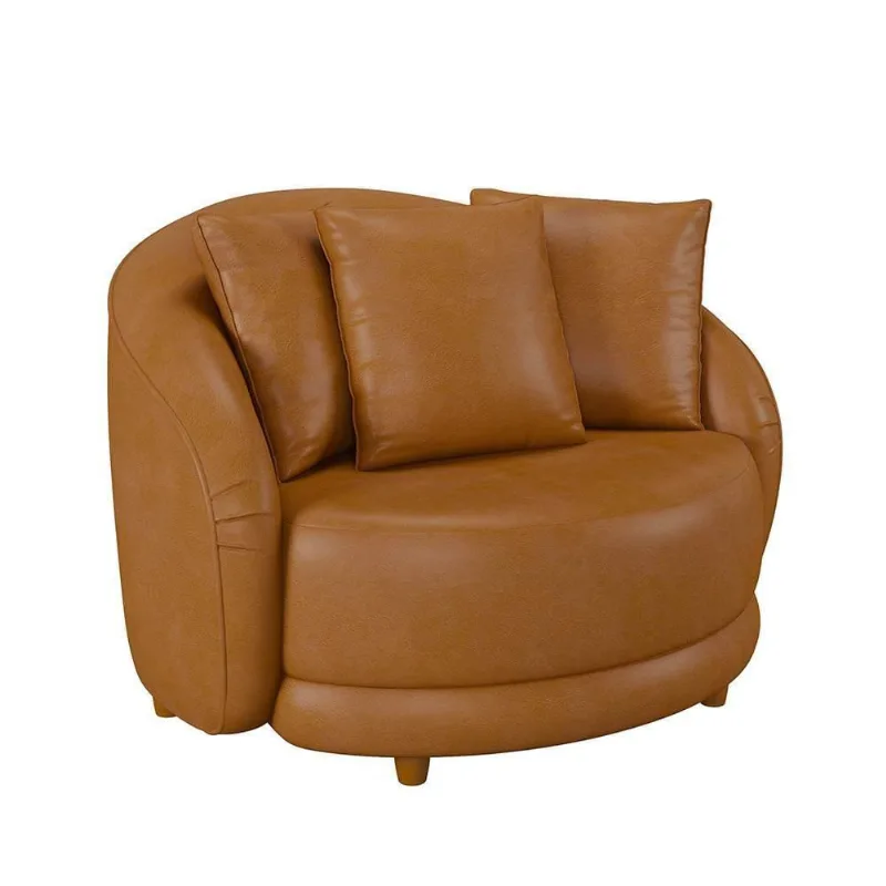 Poltrona Decorativa Para Sala 122cm Pés Madeira Kaly M22 Sintético Caramelo - Mpozenato