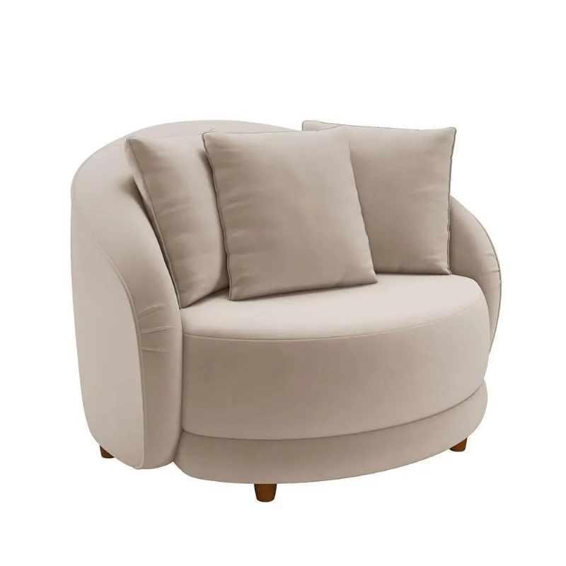 Poltrona Decorativa Para Sala 122cm Pés Madeira Kaly M22 Veludo Bege - Mpozenato