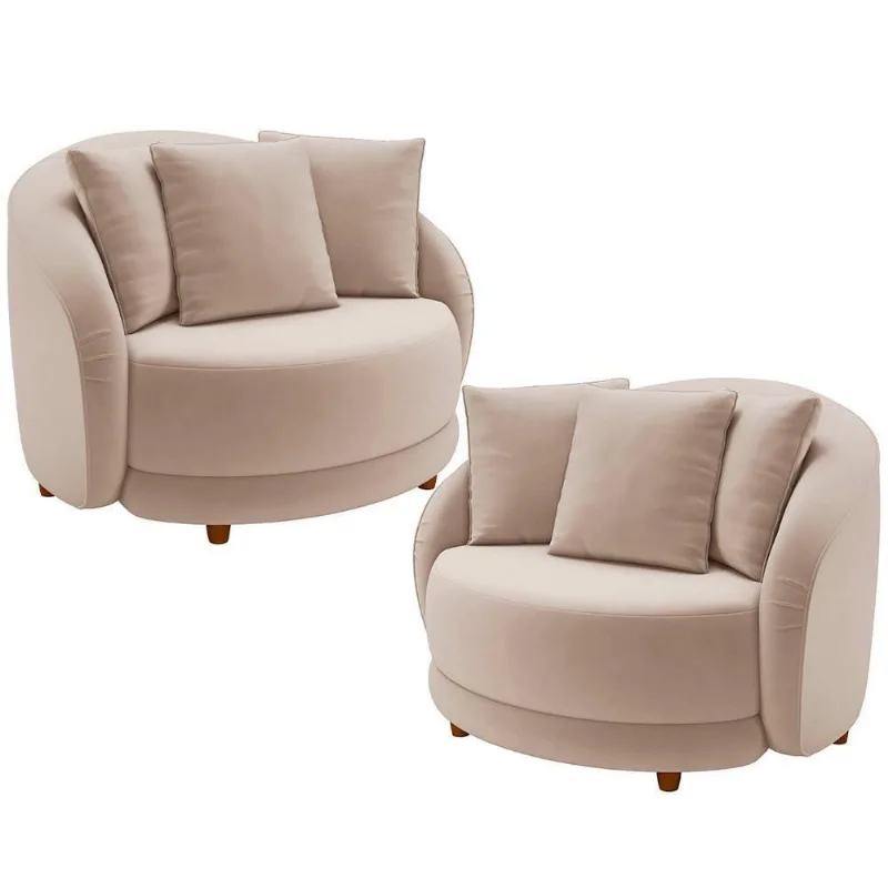 Kit 2 Poltronas Decorativa Para Sala Pés Madeira Kaly M22 Veludo Bege - Mpozenato
