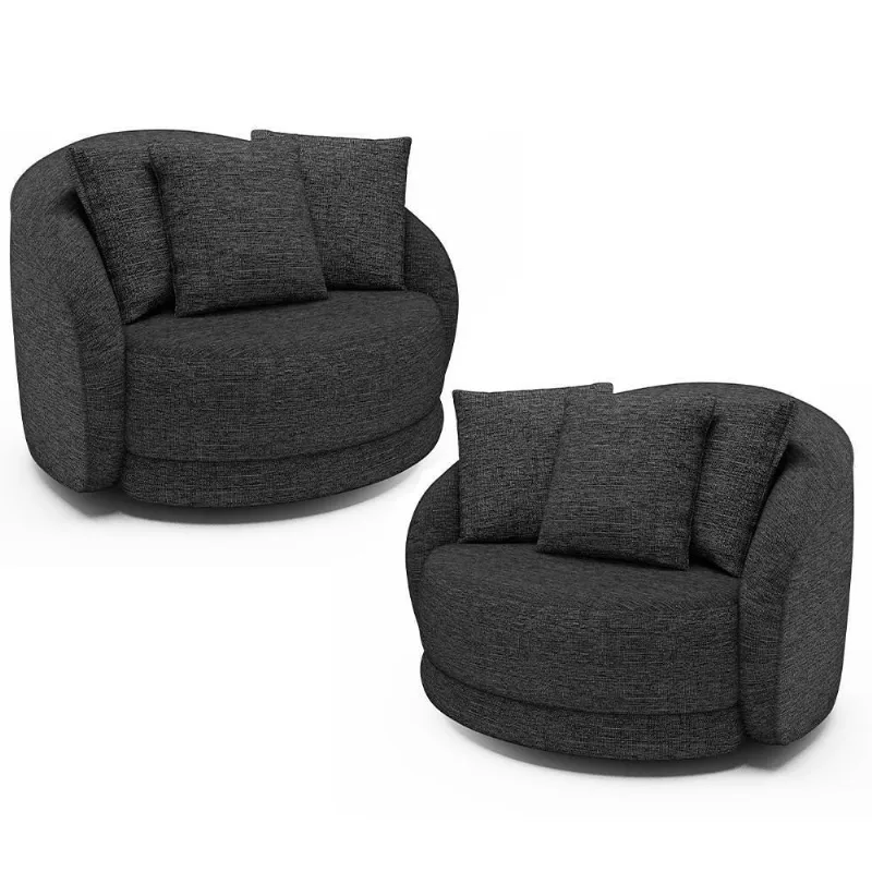 Kit 2 Poltronas Decorativa Giratória Para Sala Kaly M22 Linho Chumbo - Mpozenato