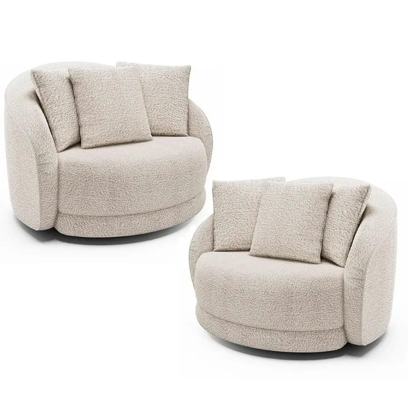 Kit 2 Poltronas Decorativa Giratória Para Sala Kaly M22 Boucle Branco - Mpozenato