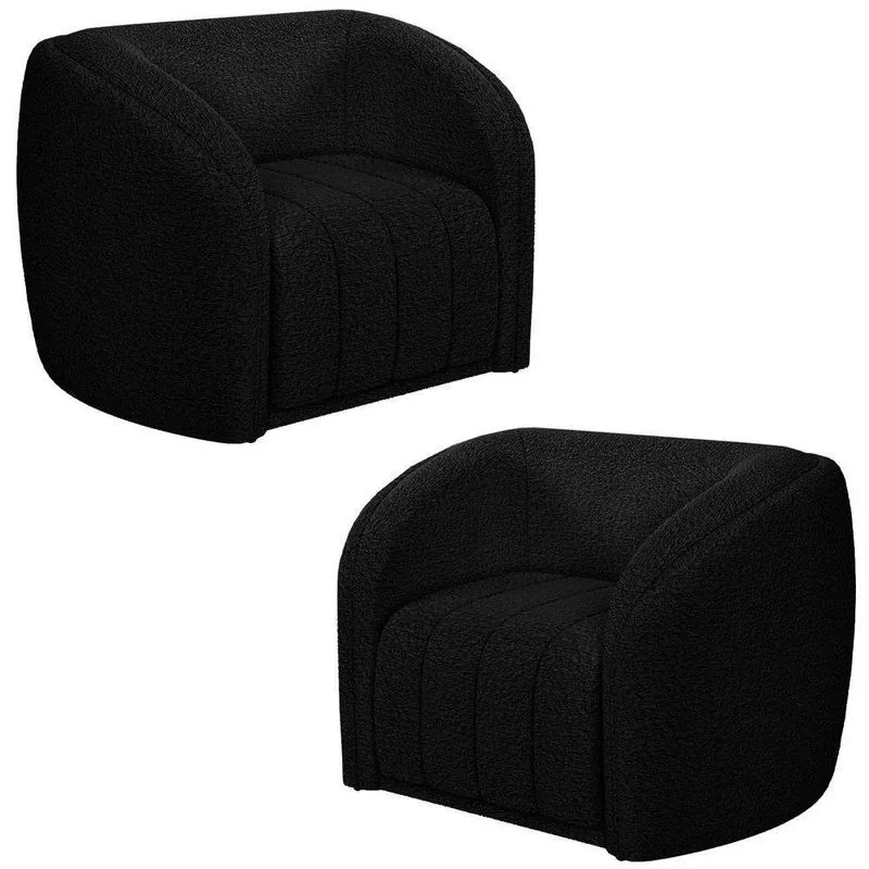 Kit 2 Poltronas Decorativa Para Sala 112cm Meris M22 Bouclê Preto - Mpozenato